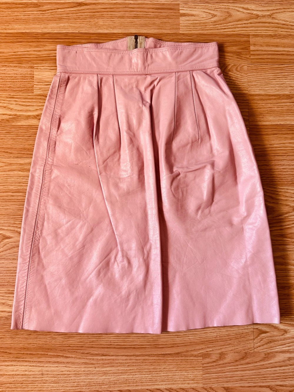 Vintage 100% Genuine Leather 1980s Pencil Skirt Baby Barbie Pink High Waisted S